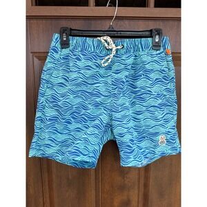 PSYCHO BUNNY MENS YOUNG ADULT BLUE WAVE MESH LINED WAVE PRINT SMALL